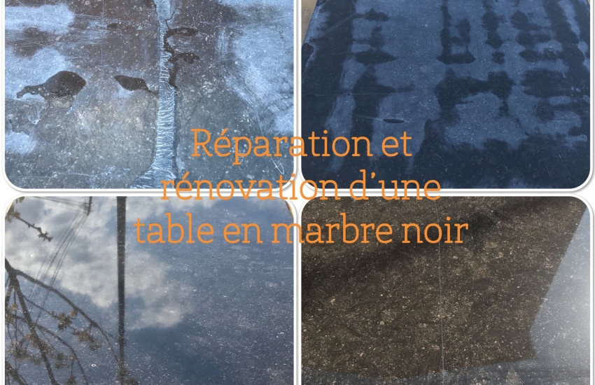 Rénovation & réparation d'une table en Marbre noir 
